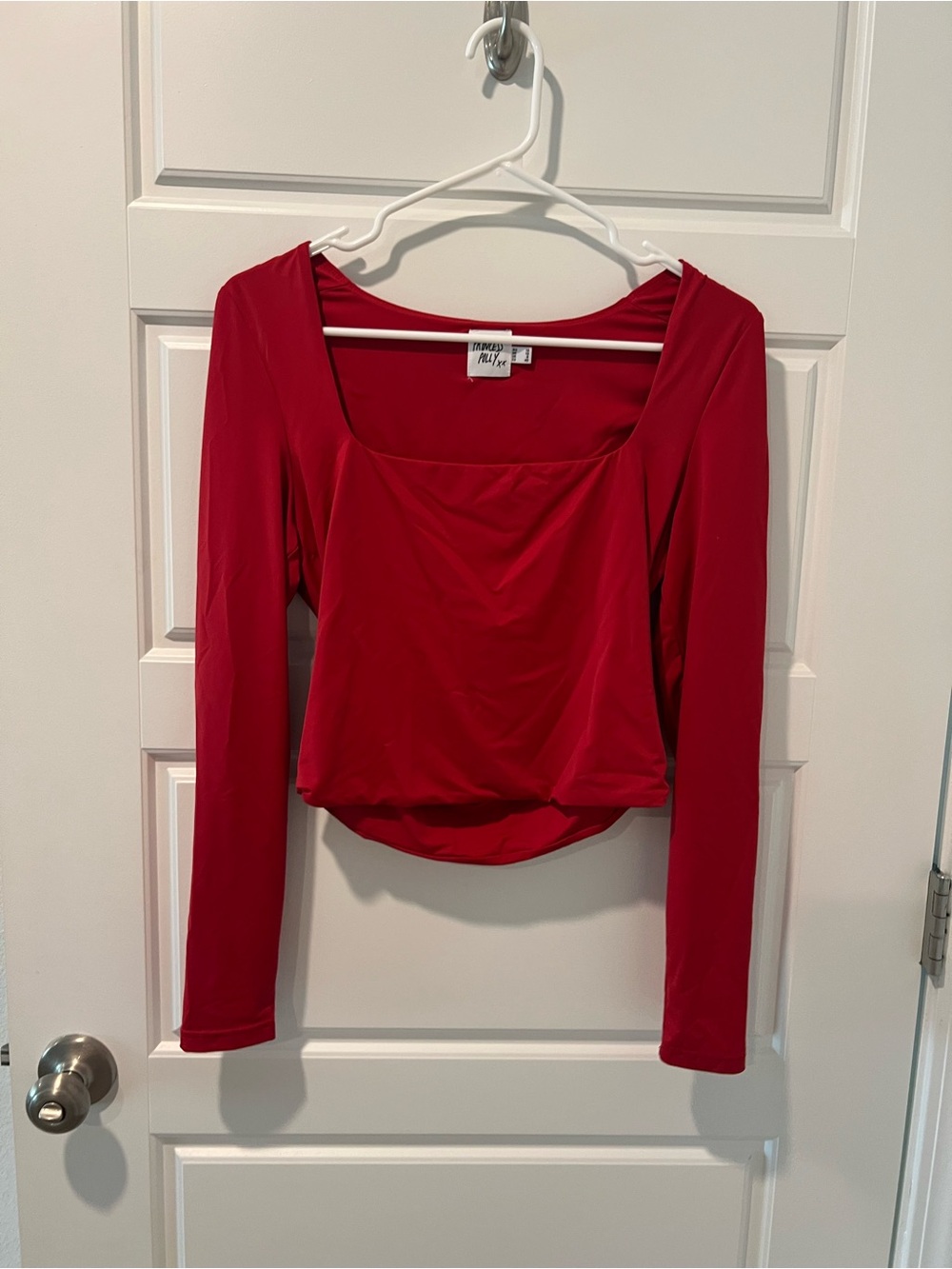 Long Sleeve Red Square Neck Top